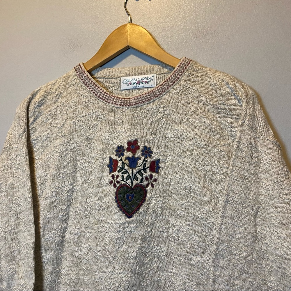 Vintage Cottagecore Pullover Women’s Large Chelsea Garden Floral Knit Sweater - Picture 2 of 10